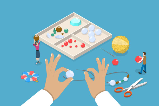 制作珠宝的三维等距平面矢量概念插图图片下载