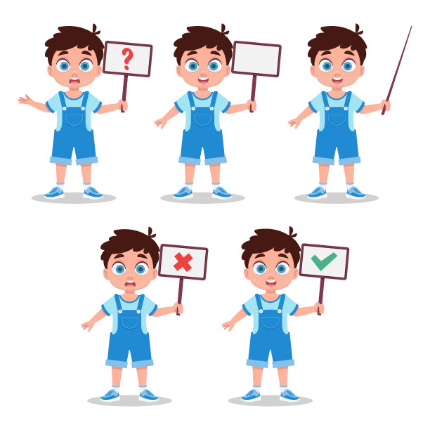 5个男孩举着牌子的插图图片下载