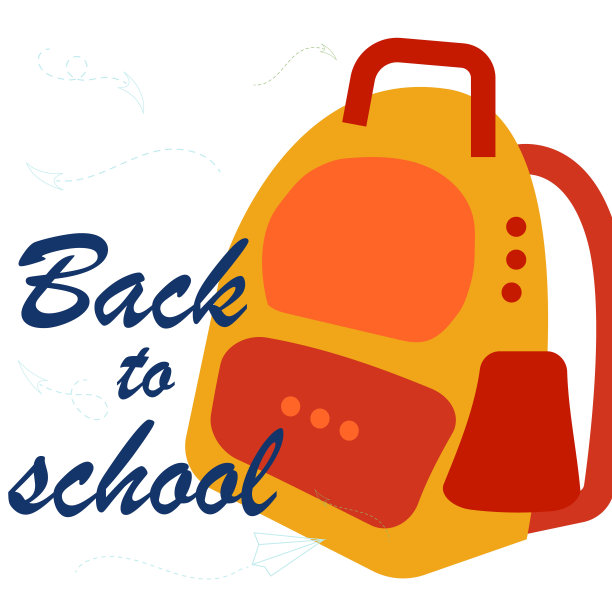 学校背景海报有很多元素，一个书包，一个背包，一个笔记本，一把尺子，一本书，一辆公交车，一把刷子，一把雨伞等图片下载