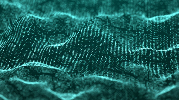 科幻背景。多粒子数字波。节日展示模板。三维渲染图片下载