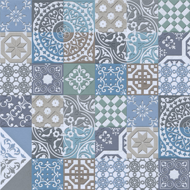 无缝瓷砖背景在葡萄牙风格。马赛克图案。荷兰、葡萄牙、西班牙、意大利风格瓷砖。图片下载