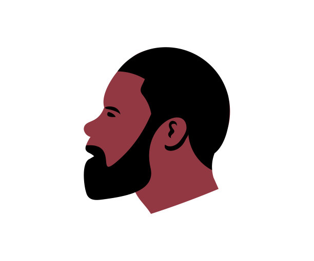 非裔美国人。时尚剪影、形象、徽章、标志设计。英俊的脸男人胡子男人标志图标矢量设计和插图。图片下载