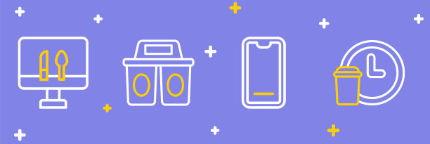 24小时送货，手机订餐，咖啡杯外带和在线食品图标。向量图片下载