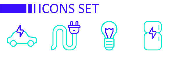 设置线路冰箱，创意灯灯的想法，电源插头和汽车图标。向量图片下载