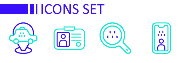 设置线出租车驾驶执照，搜索出租车，和位置汽车图标。向量图片下载