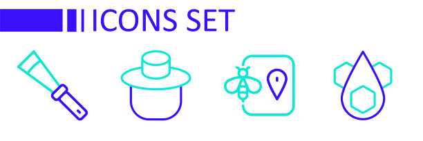 设置线蜂窝，蜜蜂的位置，养蜂人与保护帽和养蜂刀图标。向量图片下载