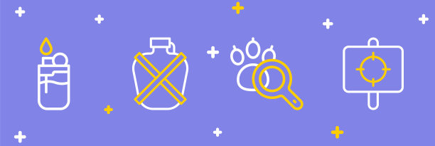 设定线目标运动，爪搜索，水壶和打火机图标。向量图片下载