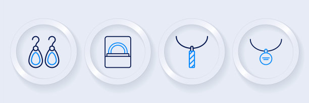 套线吊坠项链，吊坠，钻石订婚戒指在盒子和耳环图标。向量图片下载