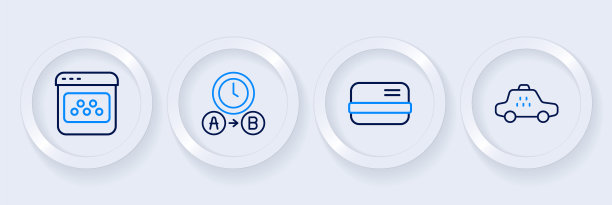 设置线路出租车，信用卡，等待时间和手机应用程序图标。向量图片下载