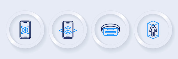 设置线3d建模，虚拟现实眼镜，和图标。向量图片下载