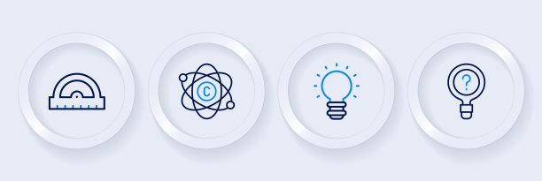 设置线未知搜索，创意灯光的想法，原子和量角器网格图标。向量图片下载