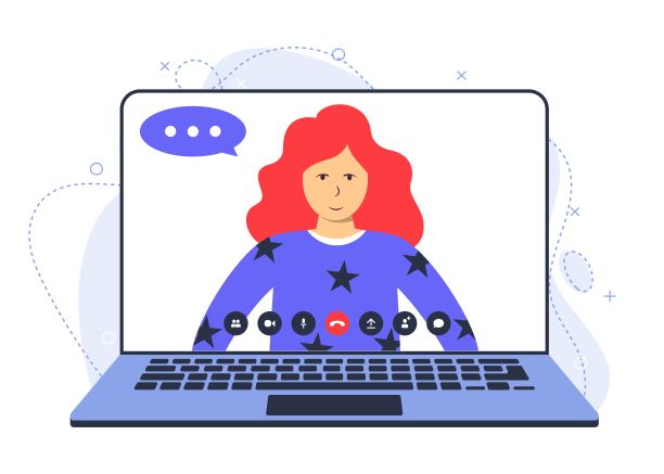 年轻的女孩正在使用笔记本电脑应用程序学习。在家在线学习的概念图片下载