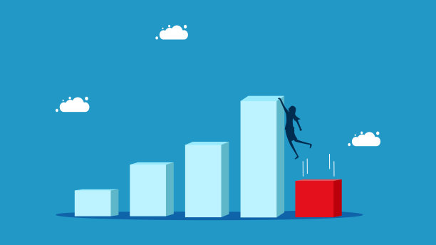 业务下降。从增长条形图上跌落的女商人图片下载