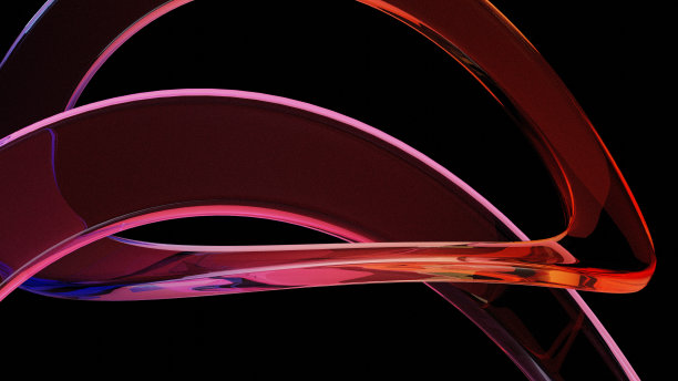 3d渲染抽象背景在黑暗的背景，透明光泽玻璃，彩色曲线玻璃色散。图片下载