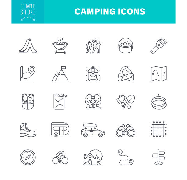 露营图标可编辑笔画图片下载