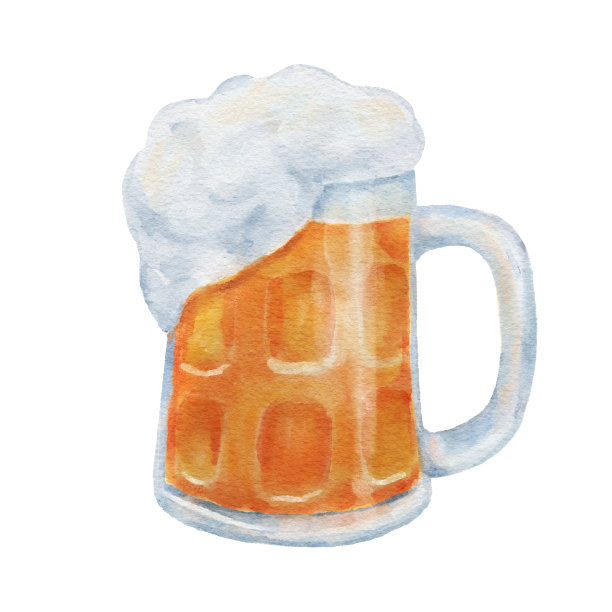 一大杯有泡沫的啤酒。玻璃杯装饮料。水彩插图孤立在白色。图片下载