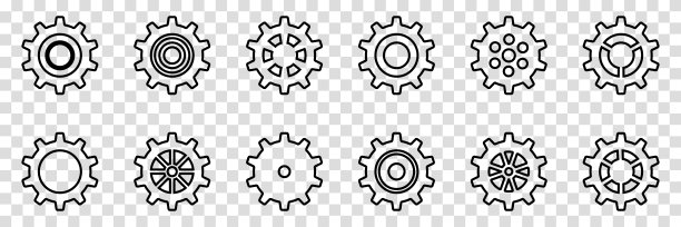 简单齿轮收集。齿轮。齿轮图标轮廓集。设置齿轮图标。机器齿轮图标矢量集。齿轮图标。不同风格的图标集。透明背景上的矢量插图。图片下载