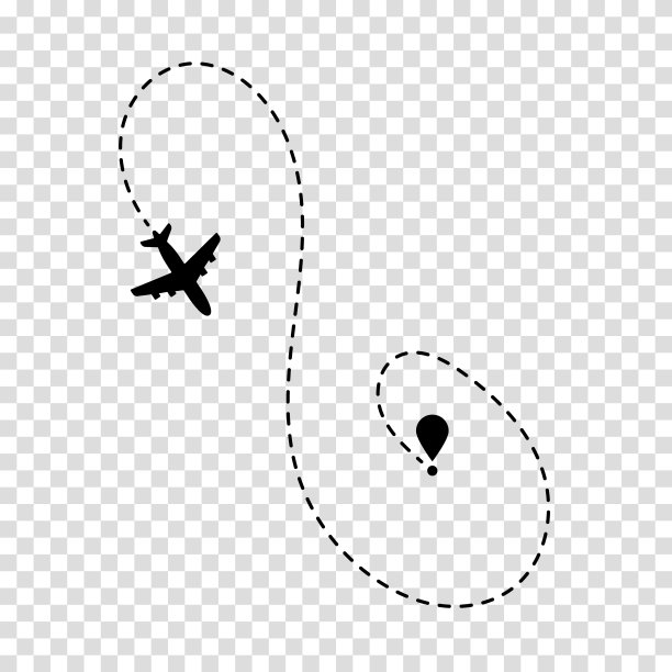 飞机路线飞机路径。旅行的概念。虚线路径飞机。飞机跟踪。透明背景上的矢量插图。图片下载
