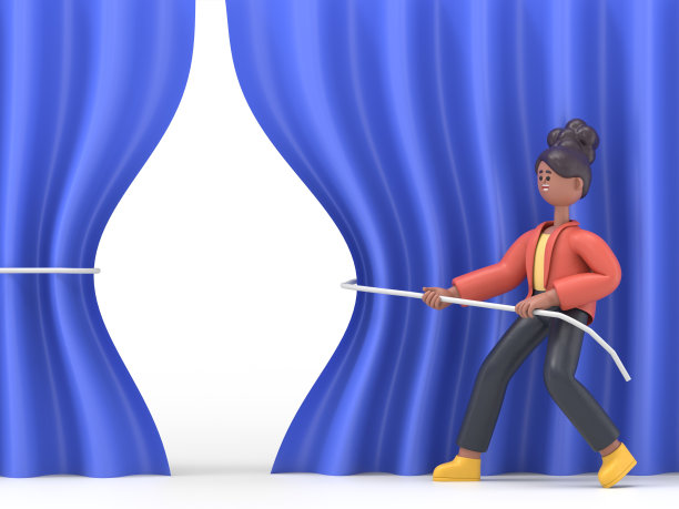 三维插图非洲妇女可可手拉绳红布。盛大开幕的概念。仪式、庆典、展示和活动。白色背景的3D渲染。图片下载