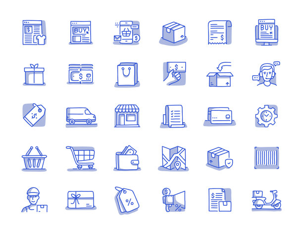 手绘风格网上购物图标集图片下载