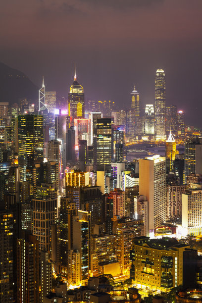黄昏时分的香港市容及太平山顶图片下载
