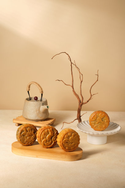 中秋月饼配茶壶，中式照片图片下载
