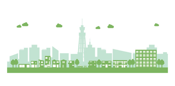 这组街道插图描绘了一个城市住宅区。图片下载