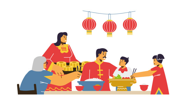 快乐的中国家庭庆祝中秋节图片下载