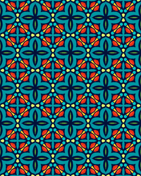 马赛克无缝图案背景对称复古面料纹理装饰设计新潮时尚图片下载