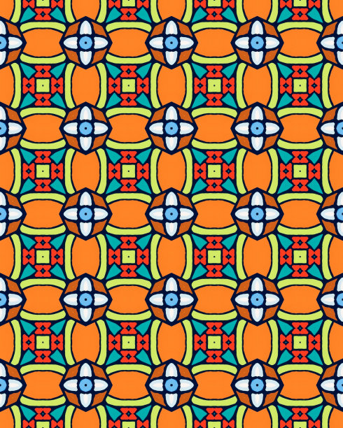 马赛克无缝图案背景对称复古面料纹理装饰设计新潮时尚图片下载