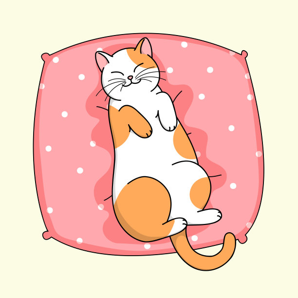 可爱的卡通家猫睡在枕头上。隔离在白色矢量插图。动物自然图标，扁平图片下载