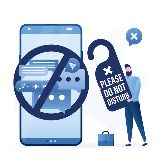 举着大牌子的男性人物——请勿打扰。禁用智能手机通知，静音模式，信息排毒，没有社交网络和聊天的人。图片下载