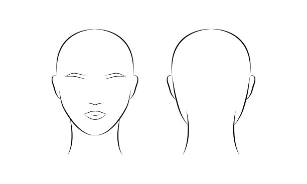 一个女人头部的前后轮廓。人的头图标集，不同角度的视图转动一个女性的头。理发店、理发沙龙的头部指南。矢量图图片下载