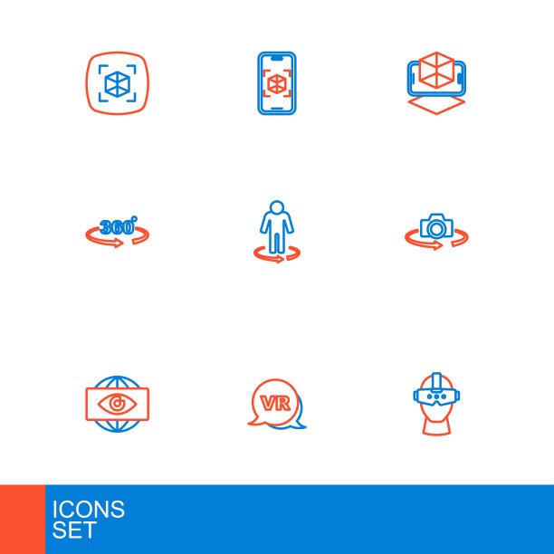 设线虚拟现实眼镜，大哥电子眼，360度视角，3d建模，和图标。向量图片下载