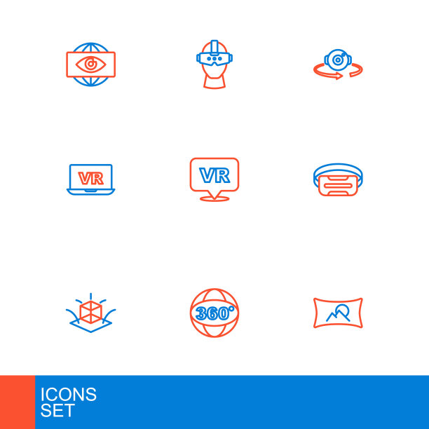 集线广角图片，360度视图，3d建模，虚拟现实眼镜，和图标。向量图片下载