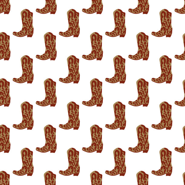 饰有无缝花纹的牛仔靴。狂野西部主题。手绘彩色潮流矢量插图在白色的背景图片下载