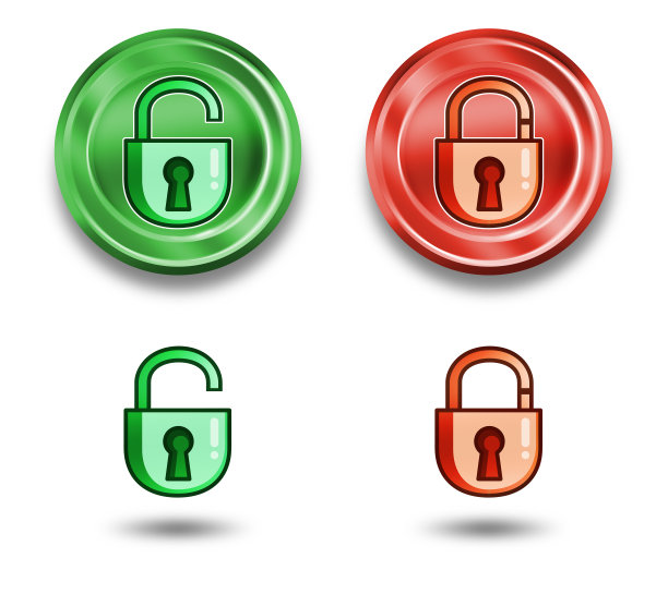 绿色和红色的挂锁打开或关闭图片下载