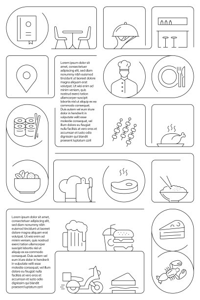 餐厅和食品相关的矢量横幅设计概念，现代线风格与图标图片下载