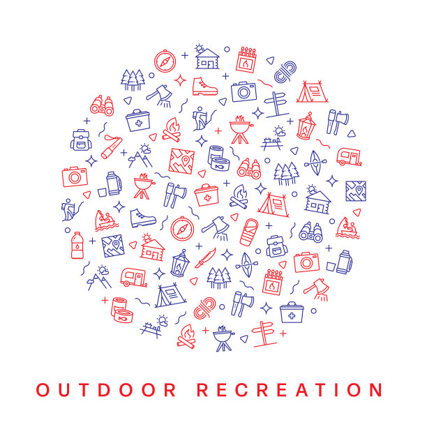 露营及户外娱乐相关图案设计。现代线条风格设计图片下载