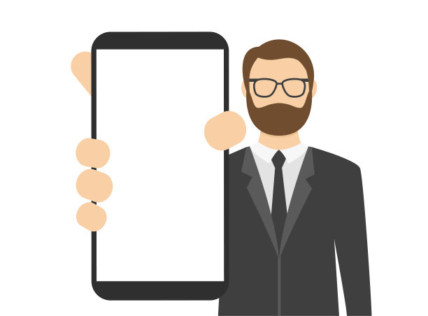 男子展示一个空白的智能手机屏幕。卡通矢量股票插图图片下载