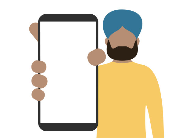 男子展示一个空白的智能手机屏幕。卡通矢量股票插图图片下载