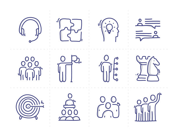 与协作相关的涂鸦矢量线图标的简单设置图片下载