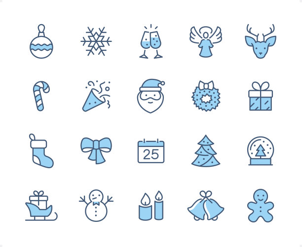 圣诞图标集。可编辑的笔画重量。像素完美的二色图标。图片下载