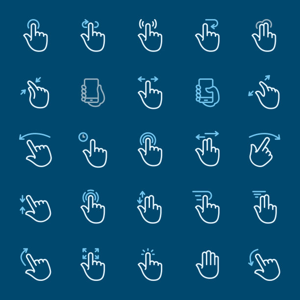 彩色触摸手势轮廓图标图片下载