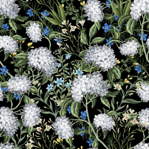 复古无缝图案与花枝。向量。图片下载