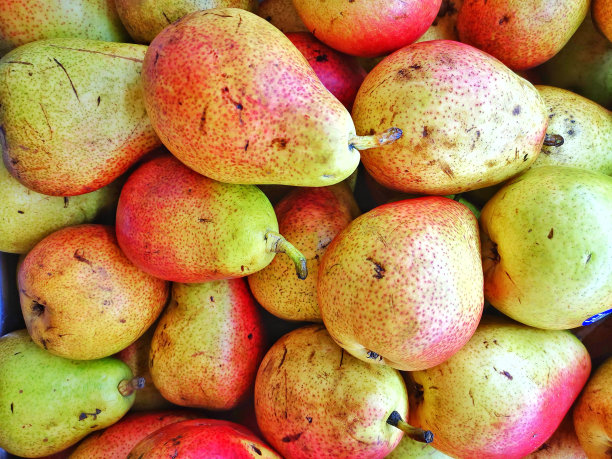 精选的成熟梨在市场上展示图片下载