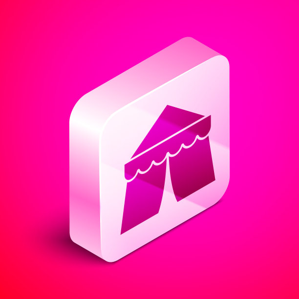 等距马戏团帐篷图标孤立在粉红色图片下载