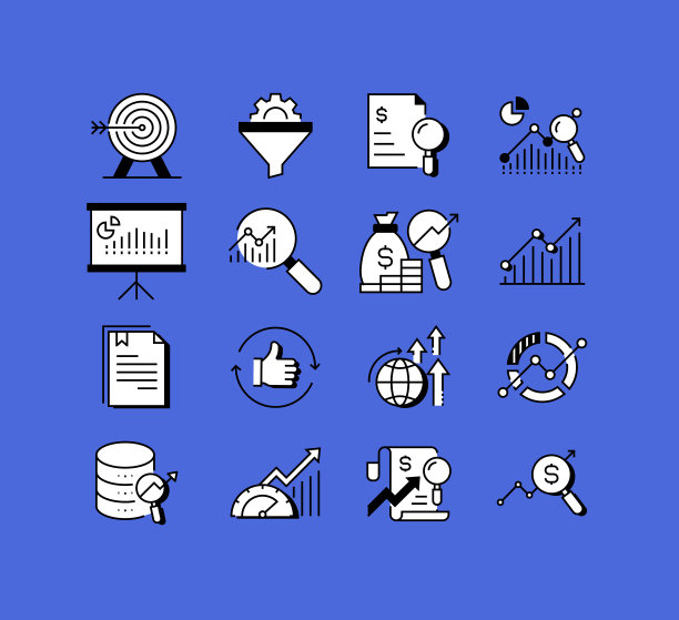 研究和分析相关图标向量收集。现代风格符号向量插图图片下载