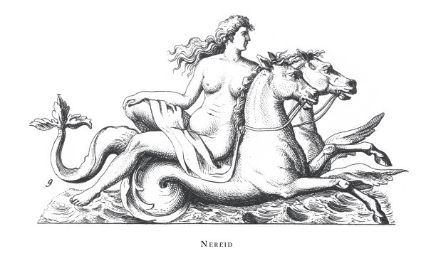 涅瑞德，古典传说和神话人物雕刻古董插图，1851年出版图片下载