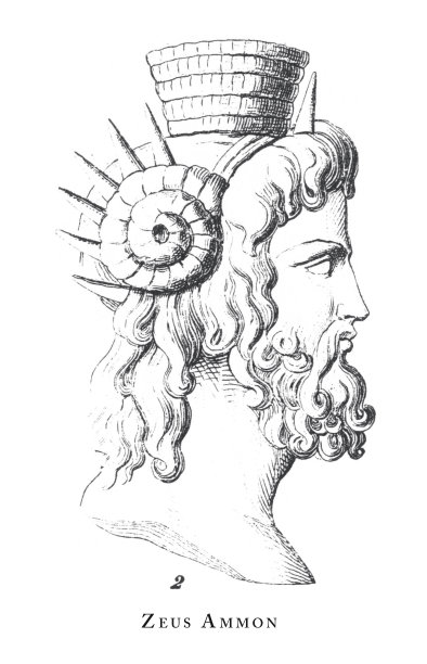 宙斯·阿蒙，神祇和神话人物雕刻古董插图，出版于1851年图片下载